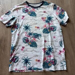 Tropical Graphic Tee Flamingo Palm Print Size Small